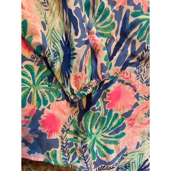 Lilly Pulitzer Blouse Womens XS Elsa Top Silk Multi Jet Stream Print - Picture 4 of 6